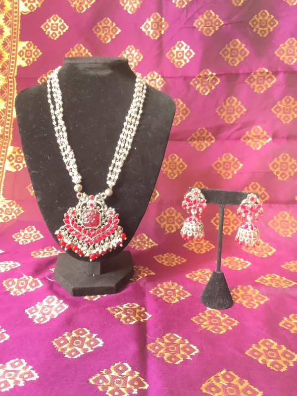Silver-Red-Necklace Set