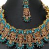 Teal Choker Necklace Set with Earrings - Image 3
