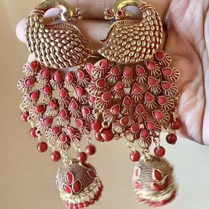 red-peacock-jhumka-earrings