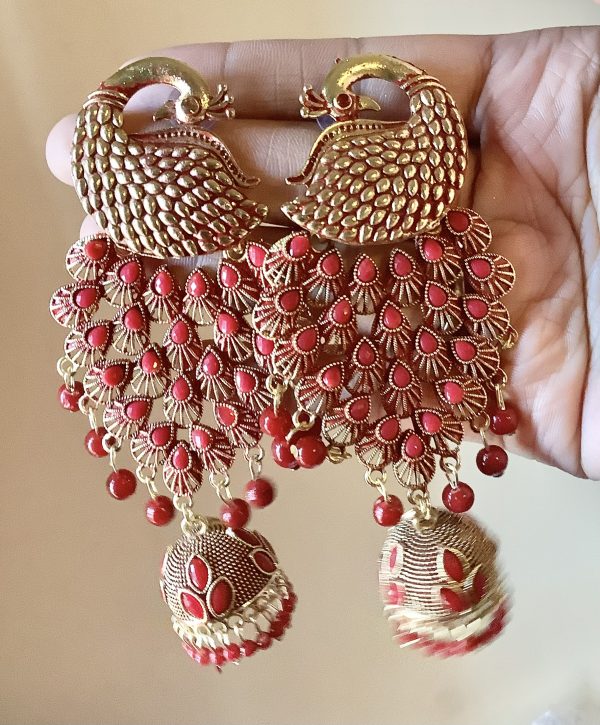 red-peacock-jhumka-earrings