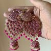 Pink Peacock Jhumka Earrings - Image 2