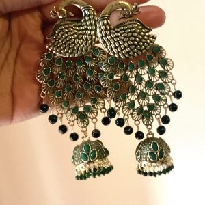 green-peacock-jhumka-earrings
