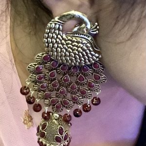 maroon-peacock-jhumka-earrings