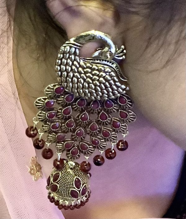 maroon-peacock-jhumka-earrings