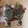 Black Peacock Jhumka Earrings - Image 2