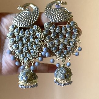 gray-peacock-jhumka-earrings