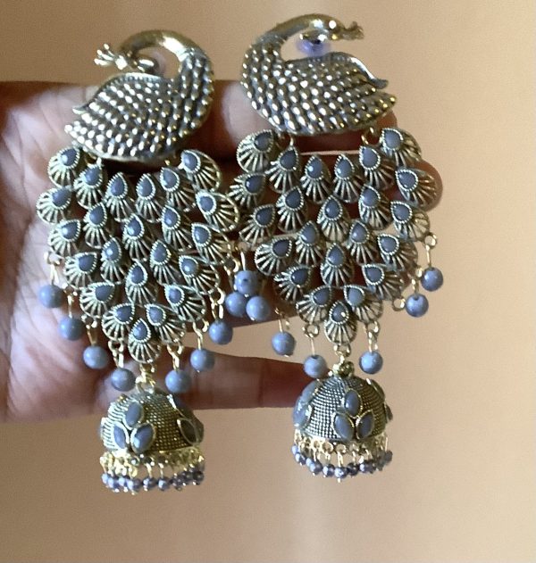 gray-peacock-jhumka-earrings