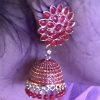 Red Gold Jhumka with Beads - Image 2
