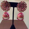Pink Floral Enamel Jhumka with Beads - Image 2