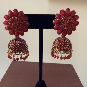 red-floral-stud-jhumka