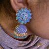 Blue Floral Stud Jhumka with Beads - Image 2