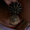 Black Floral Stud Jhumka with Beads - Image 2