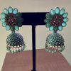 Jade Floral Stud Jhumka with Beads - Image 2