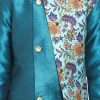 Boys Blue Floral Indowestern Sherwani - Image 3