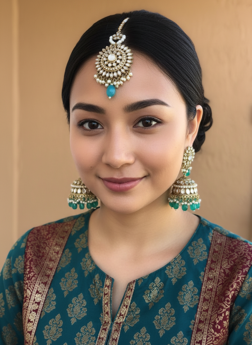 Turquoise Bahubali Earring Set