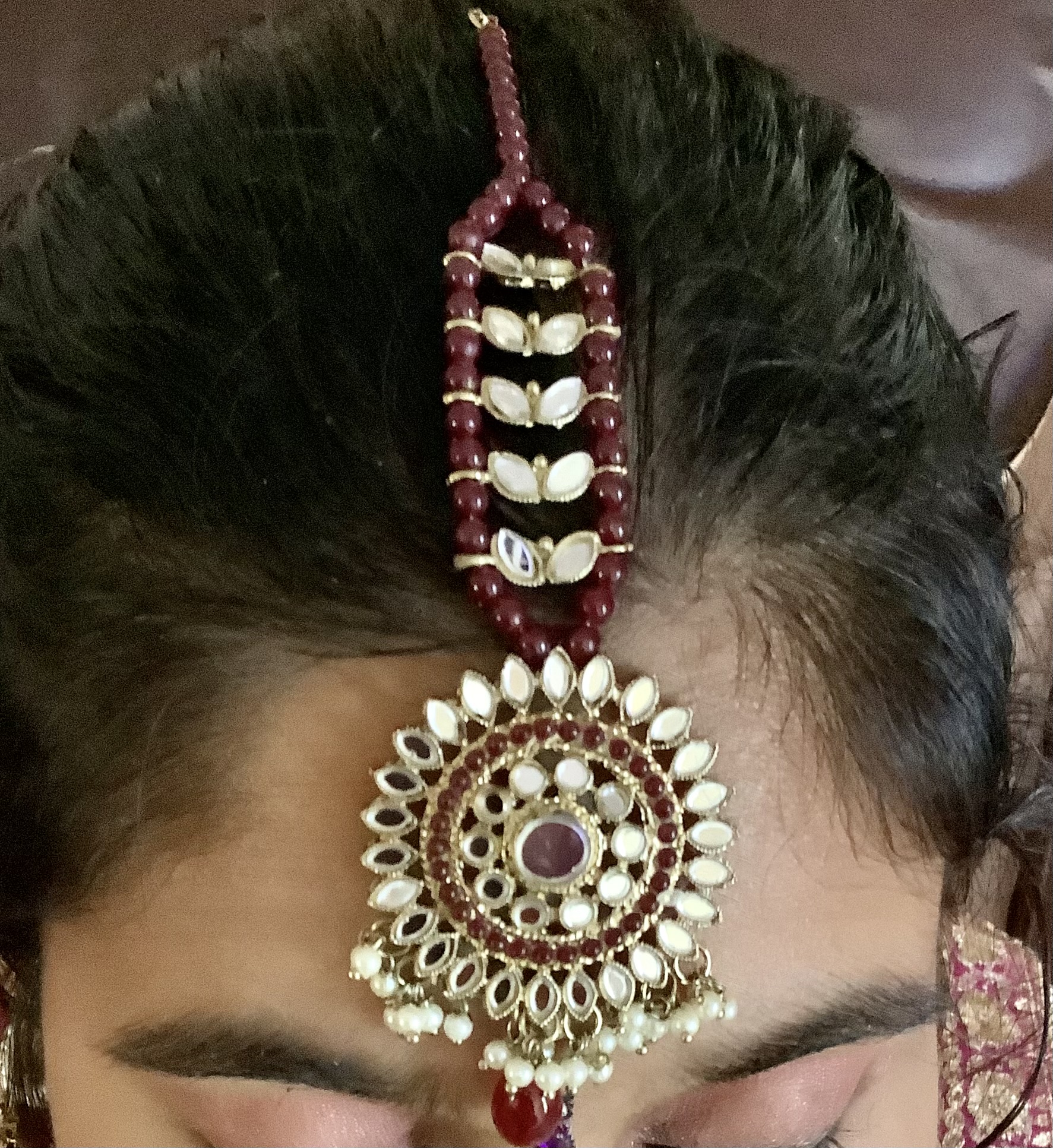 Indian Traditional Bahubali Earrings With Kaan Chain and Tikka