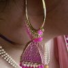 Pink Hoop Jhumka with Dangling Beads - Image 2