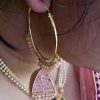 Peach Hoop Jhumka with Dangling Beads - Image 2