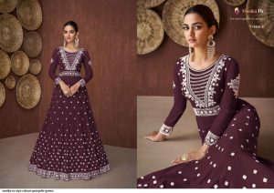 wine-embroidery-georgette-gown