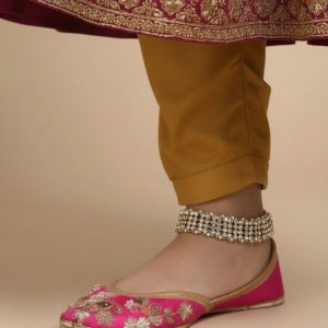 Gold Pearl and Stone Anklet with Champagne Stones