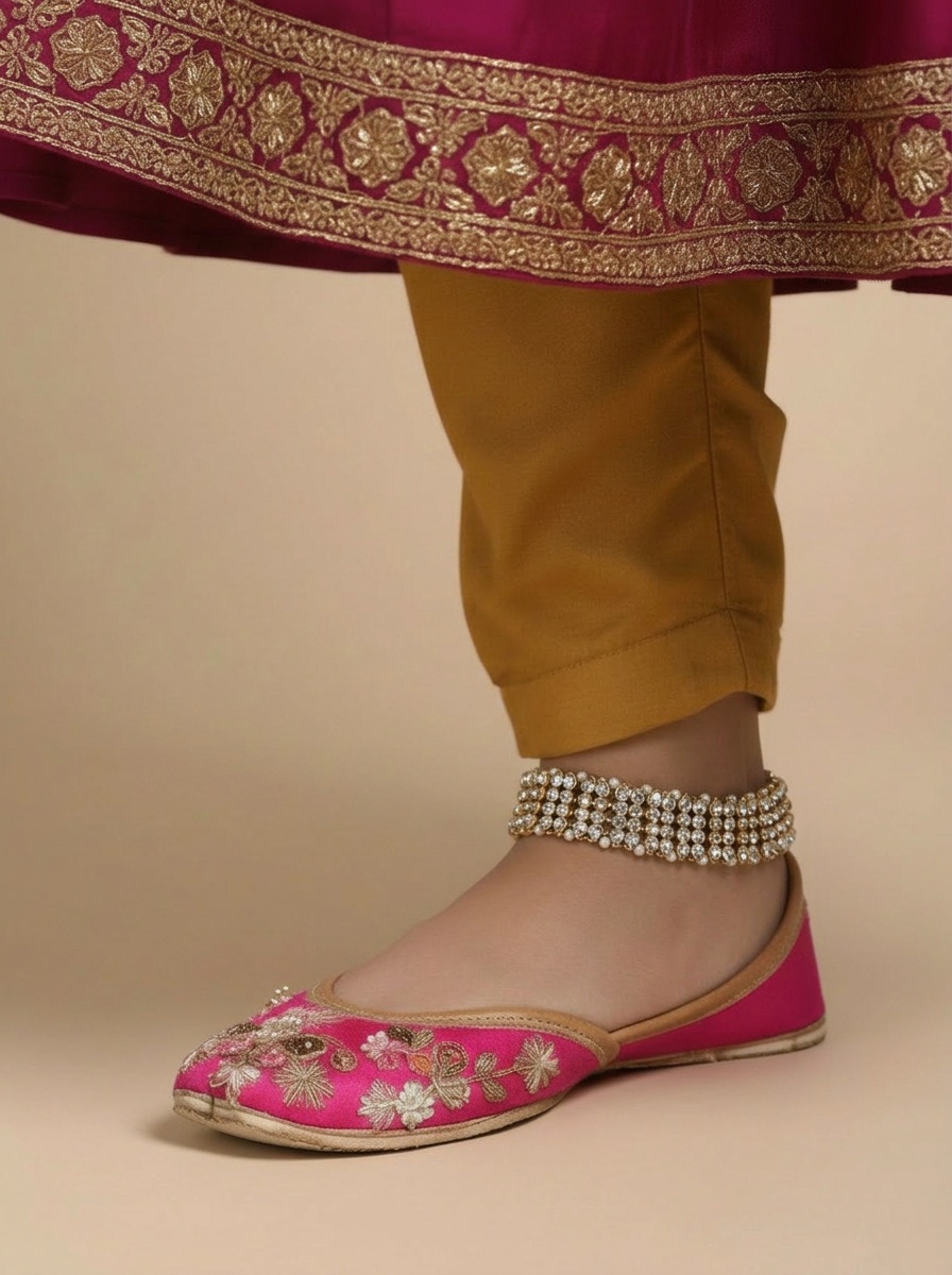 Gold Pearl and Stone Anklet with Champagne Stones