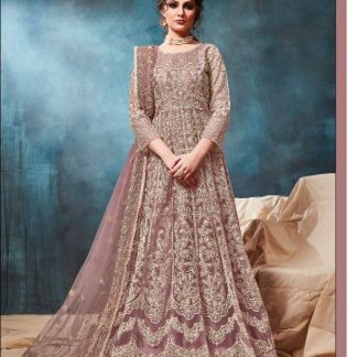 Taupe Heavily Embroidered Anarkali Gown