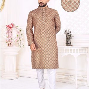 men's-taupe-printed-linen-kurta