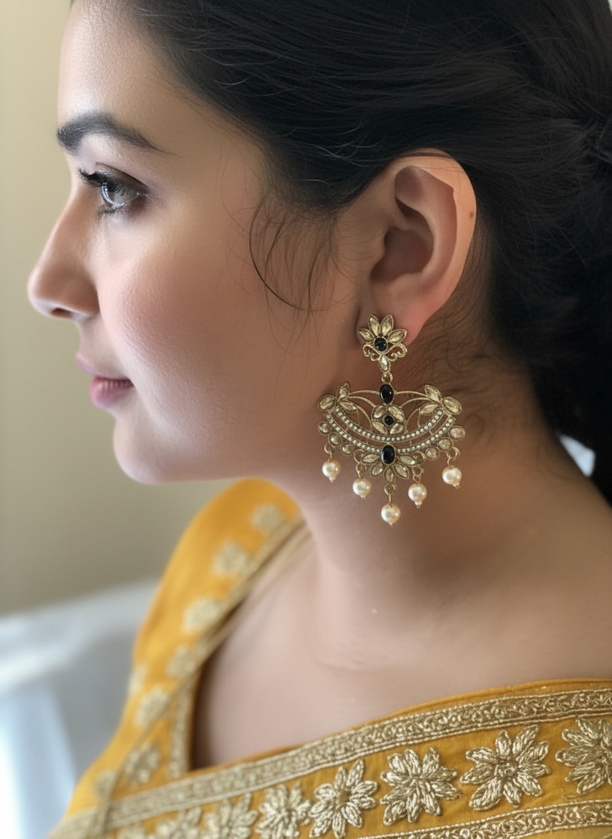 Black Meenakari with Faux Pearls