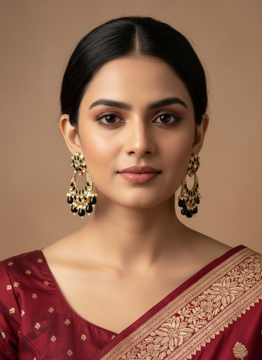 Black Stone Chandabali Cutout Earrings