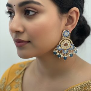Blue Ombre Meenakari Earrings with Faux Pearls