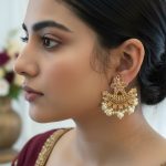Champagne Stone Chandabali Earrings with Faux Pearls