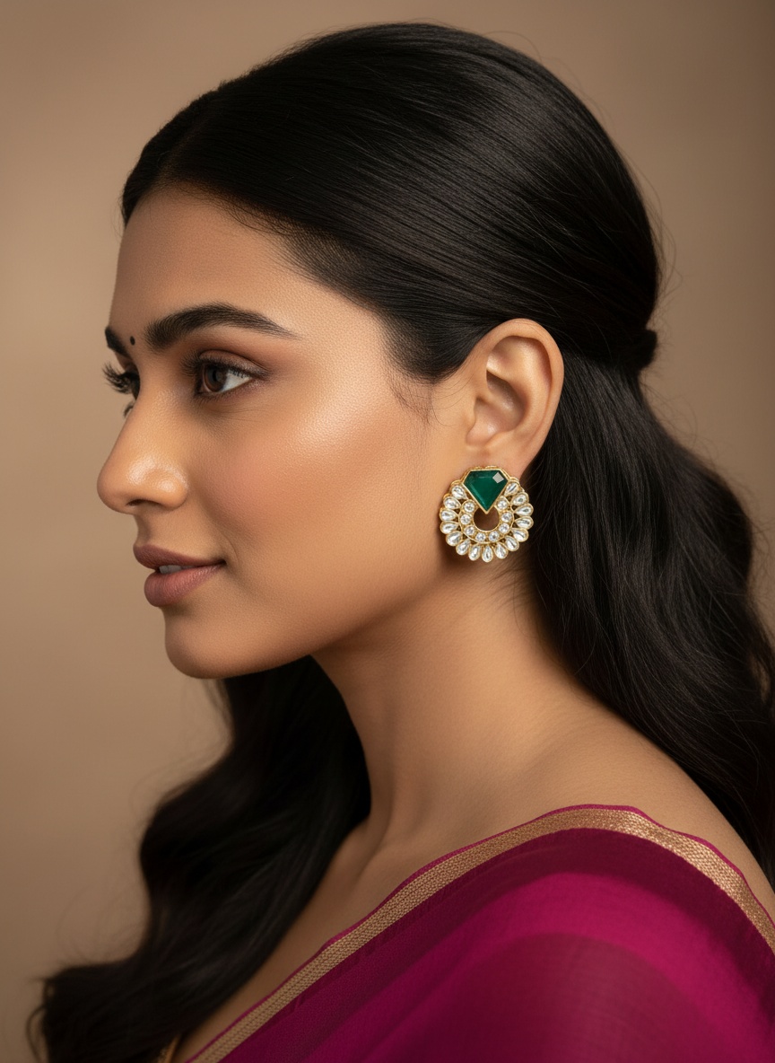 Green Kundan Cutout Stud