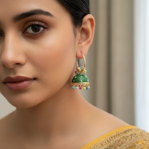 Green Multicolor Beaded Hoop Jhumka