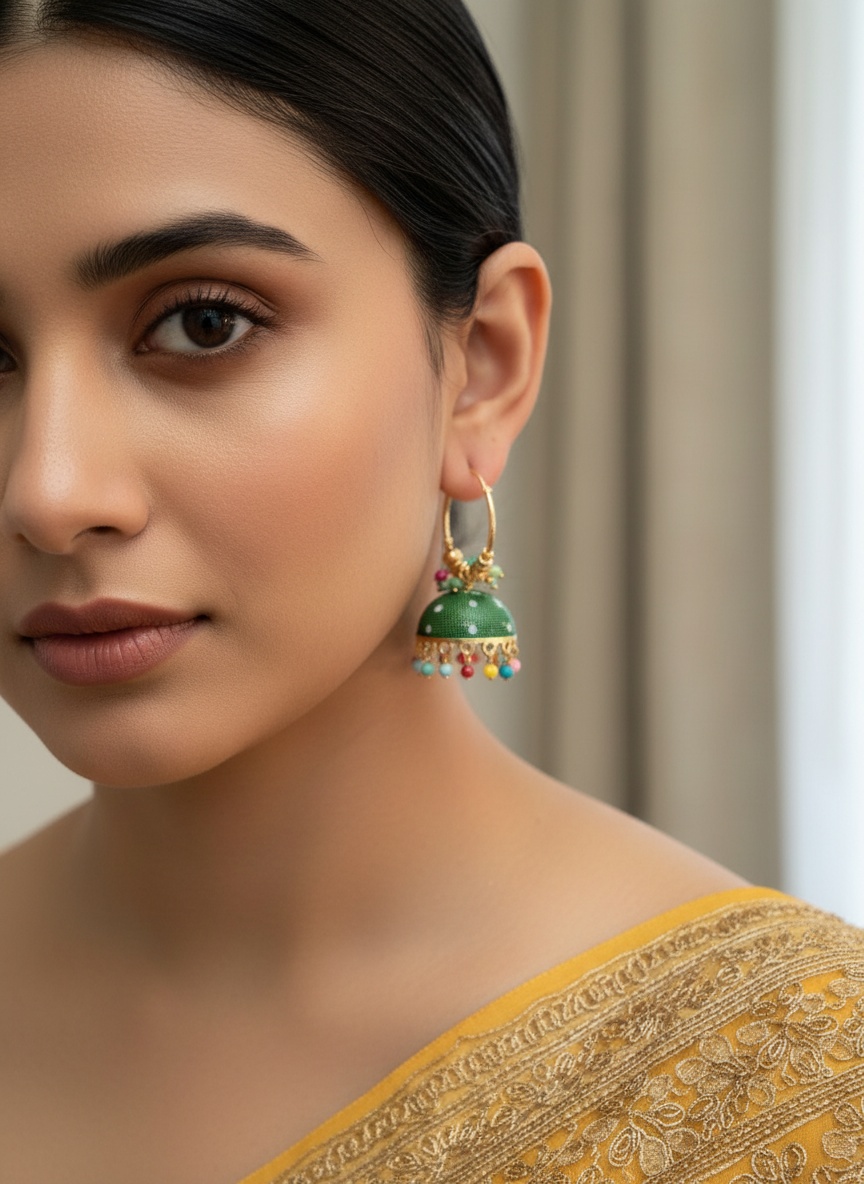 Green Multicolor Beaded Hoop Jhumka