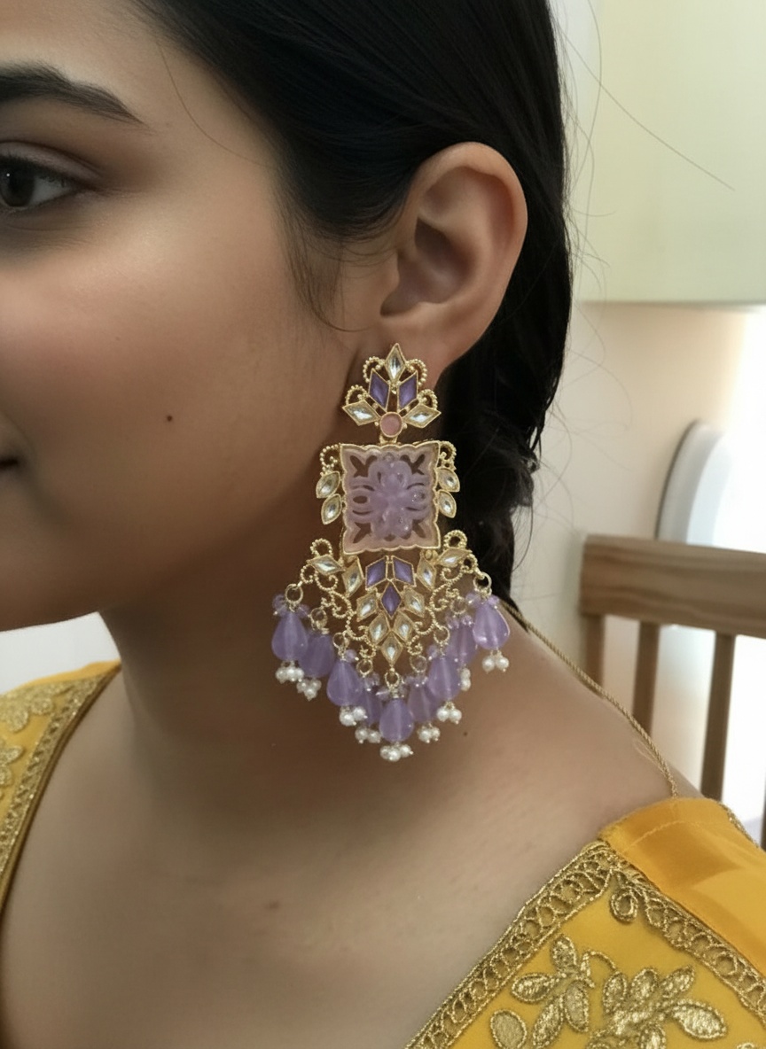 Lilac Kundan Crystal earrings