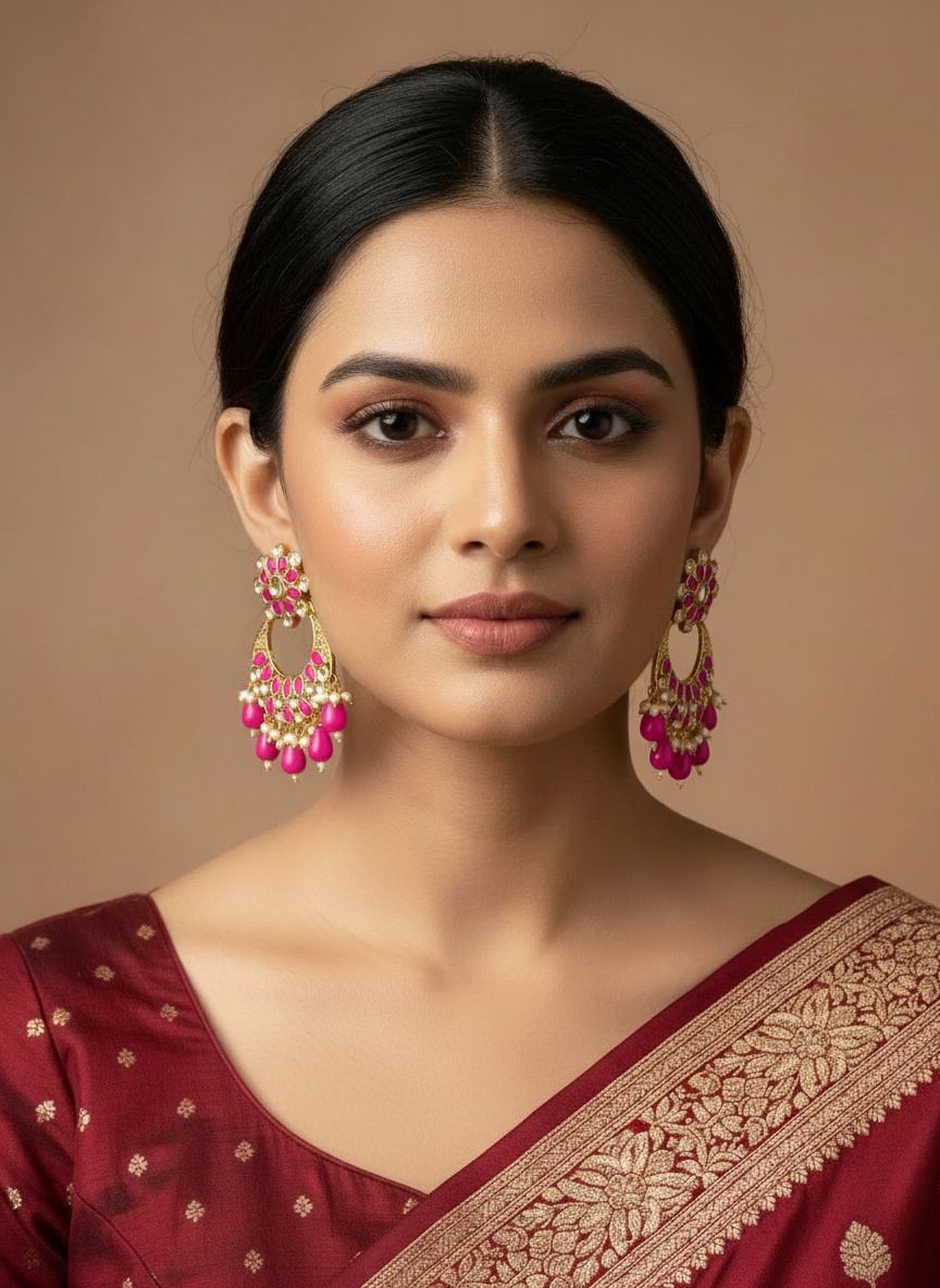 Magenta Stone Chandabali Cutout Earrings