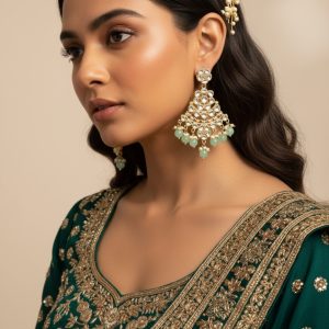 Mint Kundan Chandabali Earrings