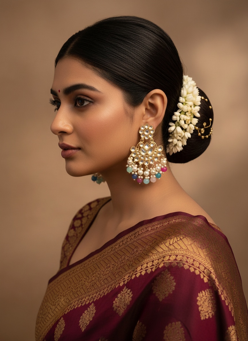 Multicolor Kundan Chandabali Earrings