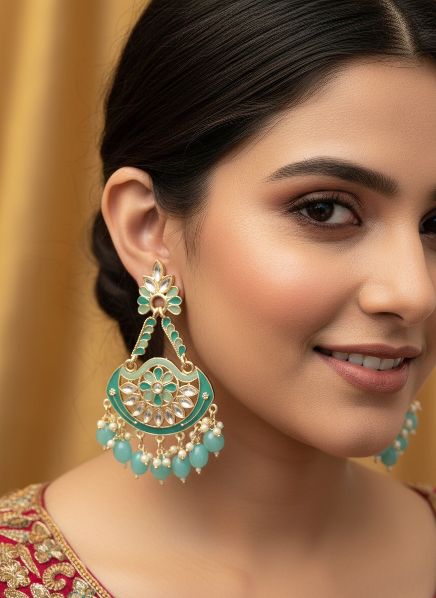 Ombre Blue Chandabali Cutout Earrings