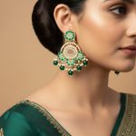 Ombre Green Meenakari Earrings with Faux Pearls