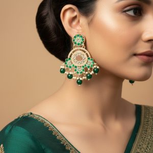 Ombre Green Meenakari Earrings with Faux Pearls