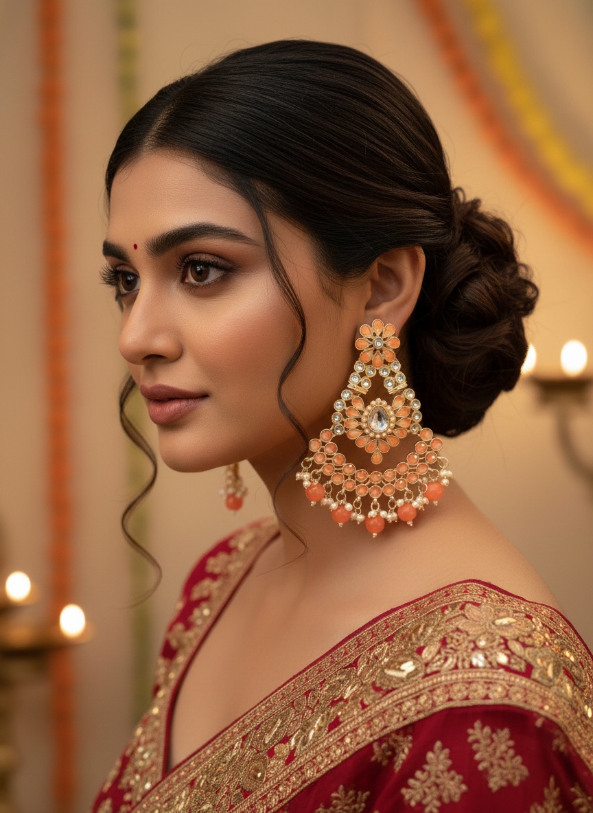 Ombre Orange Chandabali Cutout Earrings