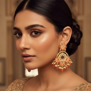 Orange Ombre Meenakari Earrings with Faux Pearls