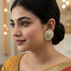 Sea Foam Kundan-Pearl Stud