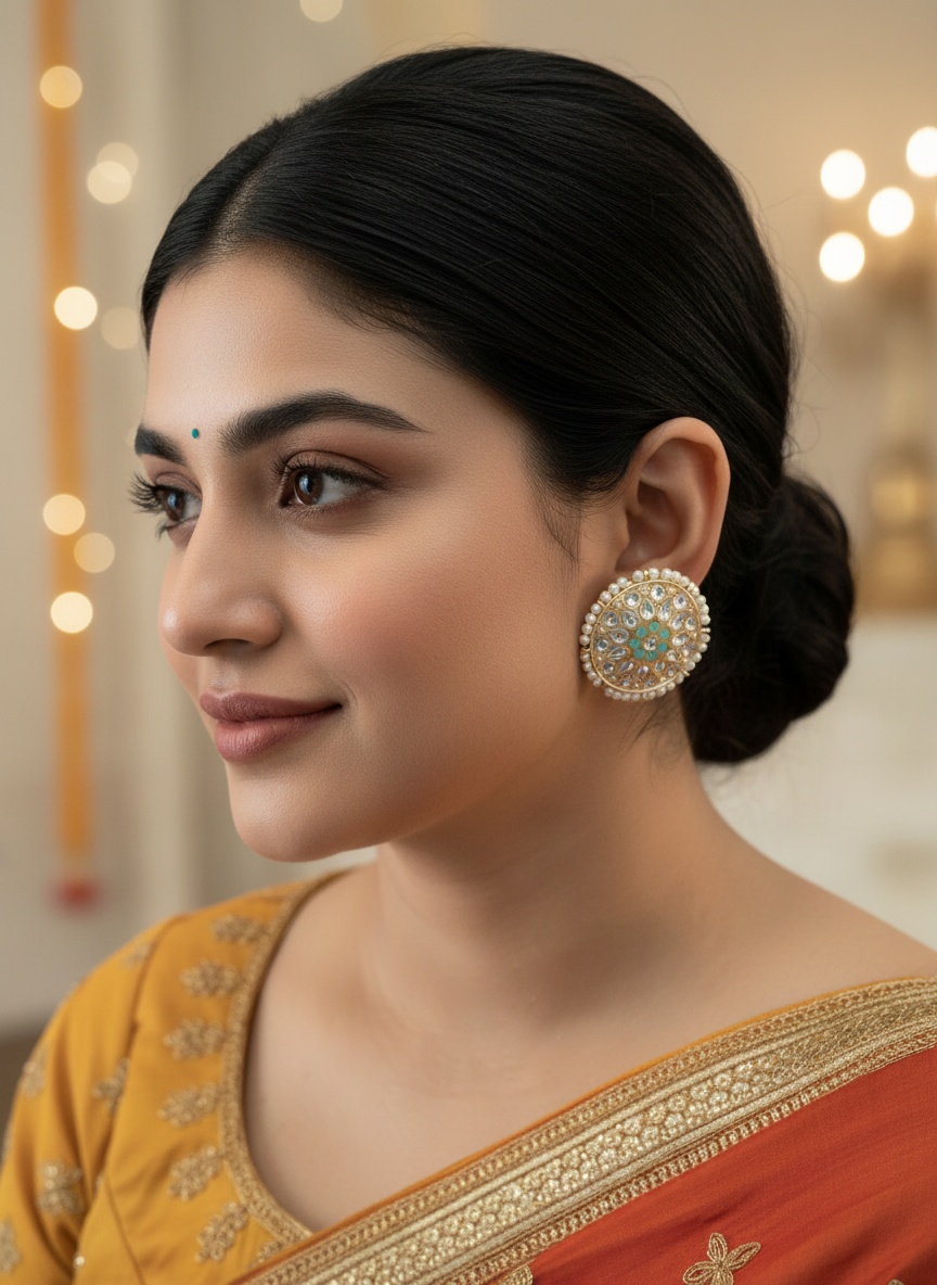 Sea Foam Kundan-Pearl Stud