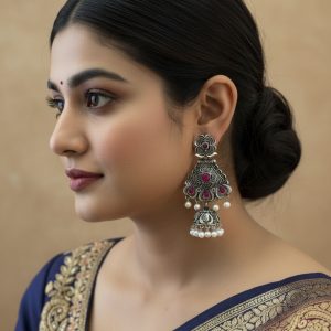 Silver - Purple Antique Temple Jhumka