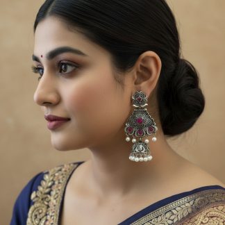 Silver - Purple Antique Temple Jhumka
