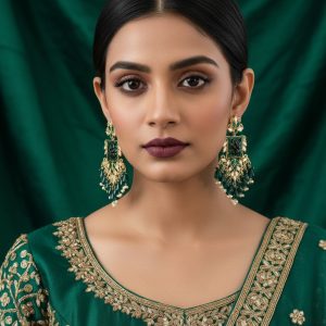 Teal Kundan Crystal Earrings