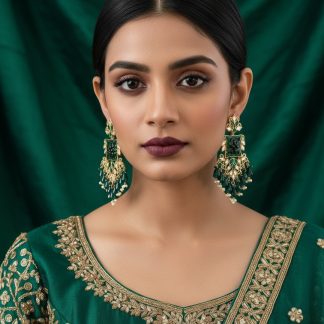 Teal Kundan Crystal Earrings