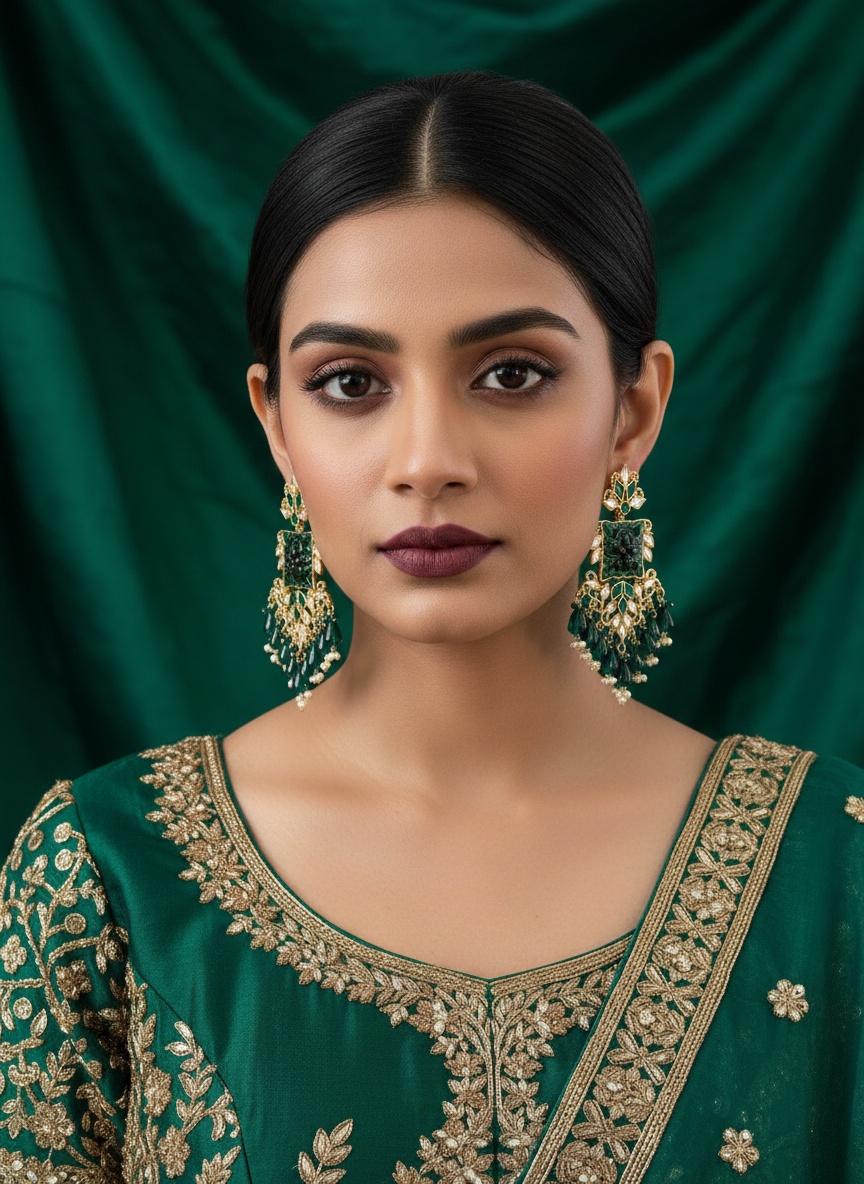 Teal Kundan Crystal Earrings